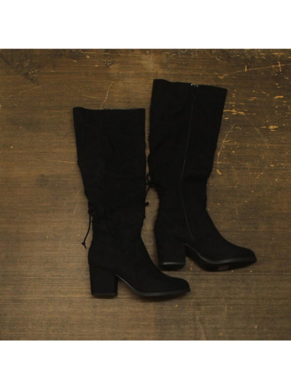 NWT Journee Collection Lace Faux Suede Knee-High Block Heeled Boots Black 8.5M - Picture 3 of 13